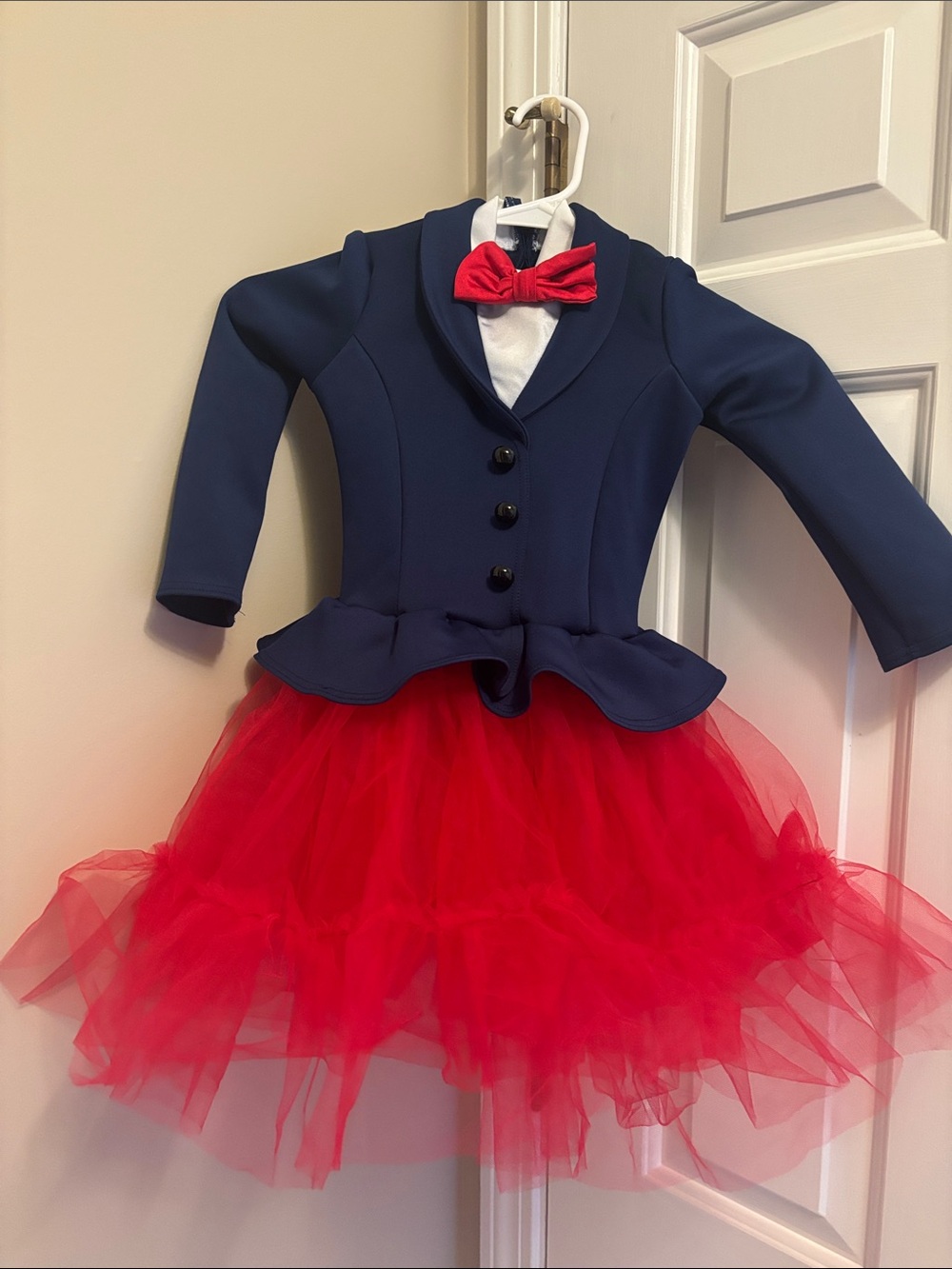 Weissman Navy Jacket and Red Tulle Dress with Bow